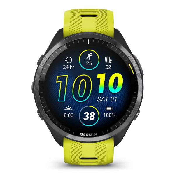 Часы Garmin FORERUNNER 965 черные, темно-серый DLC титановый безель, с желто-черным ремешком 010-02809-12